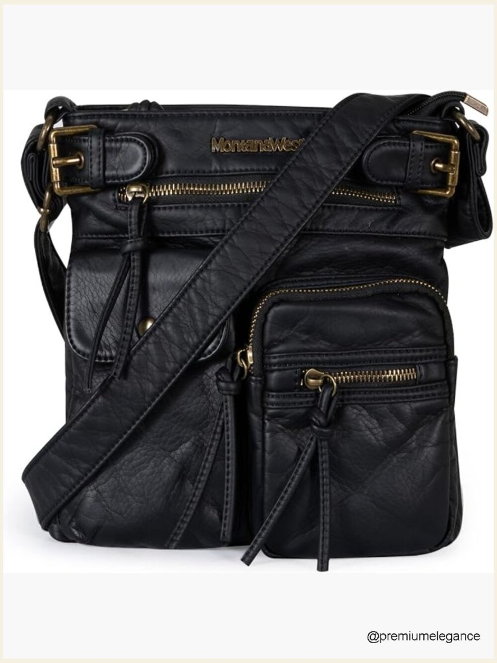 Vegan Leather Multi Pocket Crossbody Handbag with Adjustable Strap